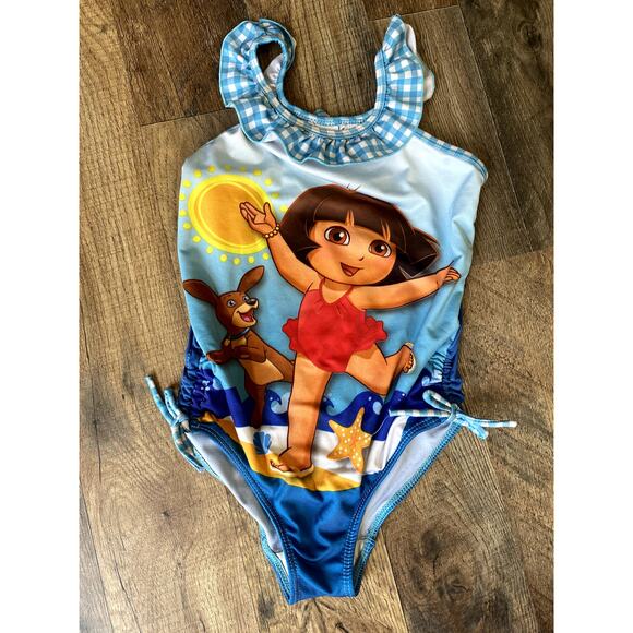 Vintage Dora the Explorer One Piece Swimsuit w/ Cover Up Wrap Girls 5T - Picture 3 of 9